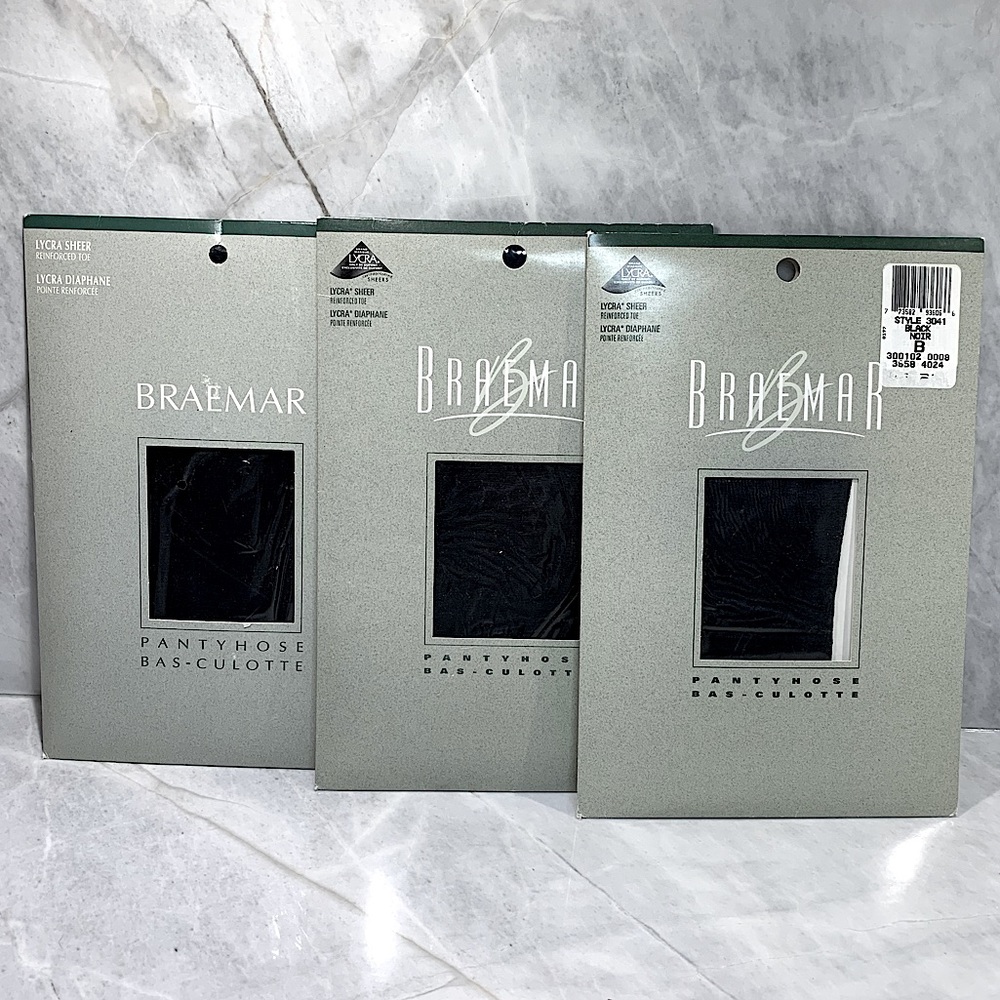 NIP Braemar black nylons with Lycra and reinforced toe Size B|Medium  x3